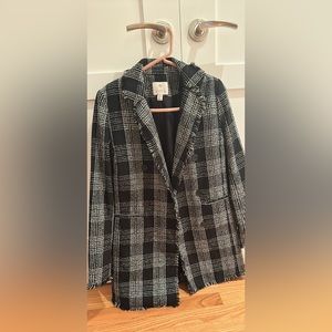 Black and white plaid coat with pockets